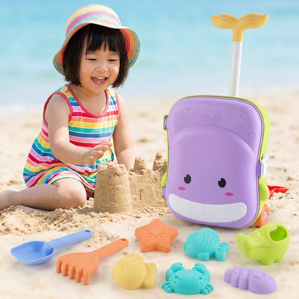 子供用ビーチおもちゃケース(砂遊び道具と砂時計付き)