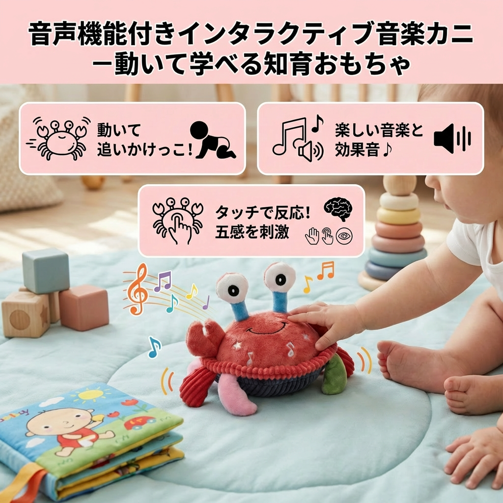 音声機能付きインタラクティブ音楽カニ – 動いて学べる赤ちゃん用知育おもちゃ