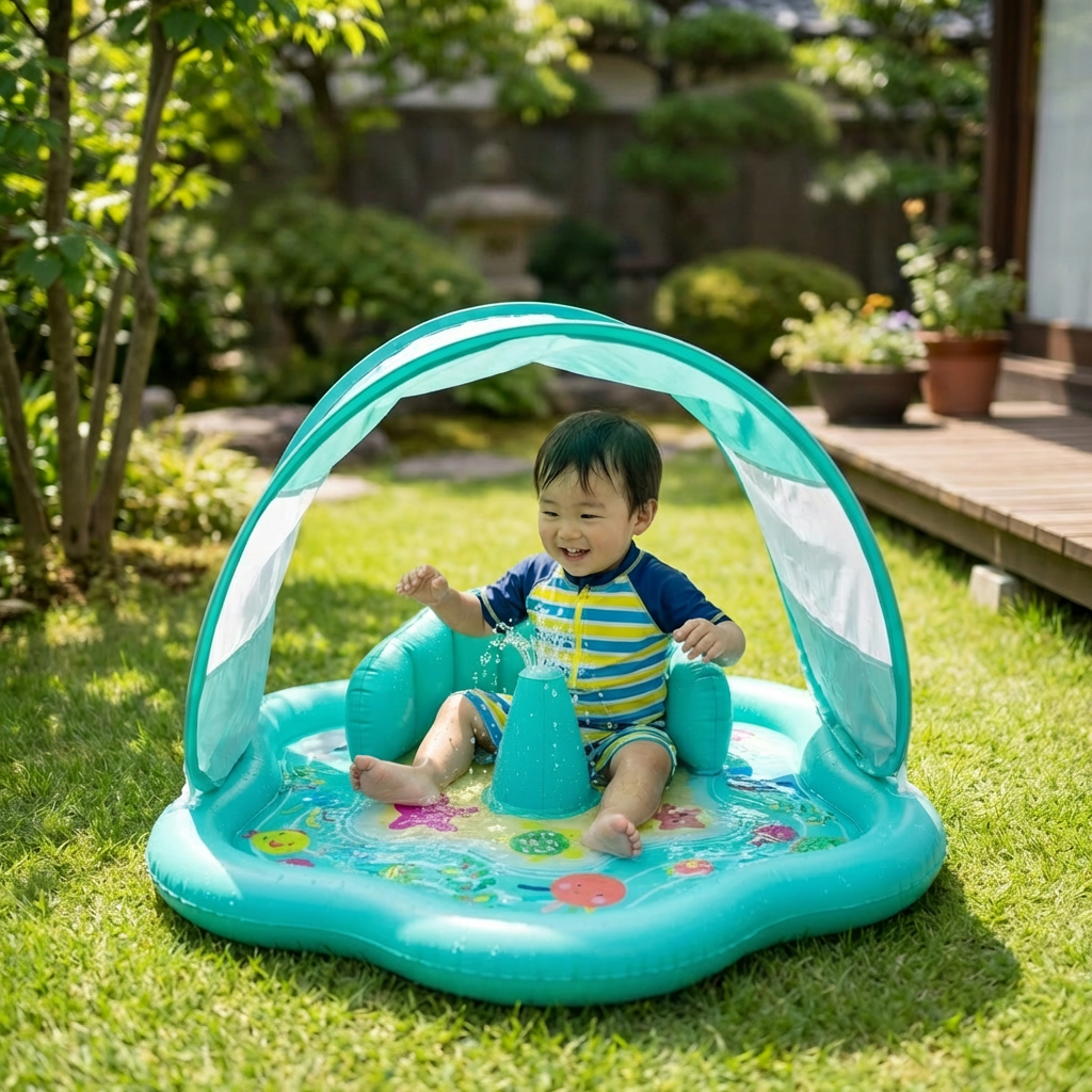 Inflatable Baby Splash Play Mat with Canopy – 幼児用水遊びマットと日よけ付き