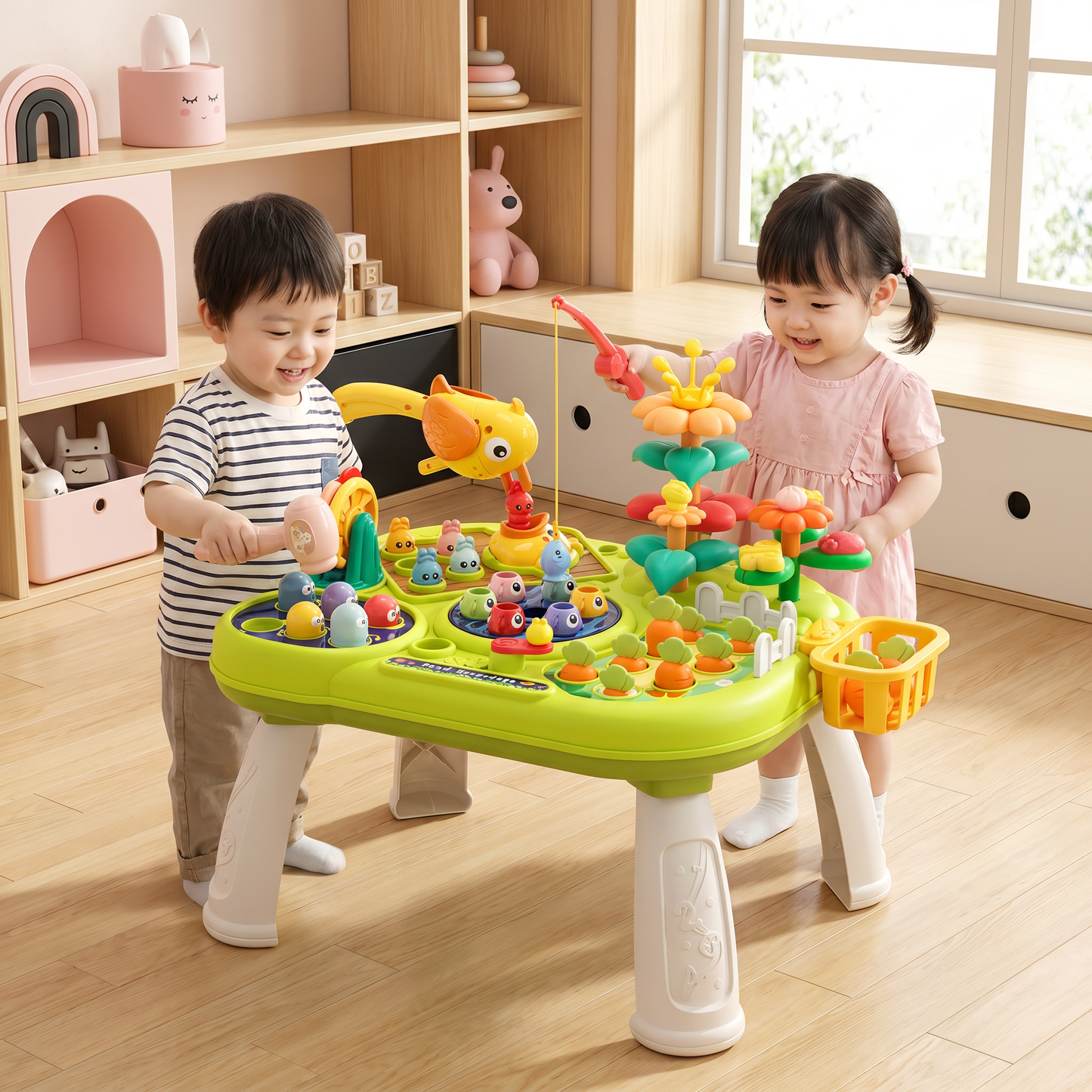 複数の遊びステーション付き・子ども用多機能アクティビティテーブル