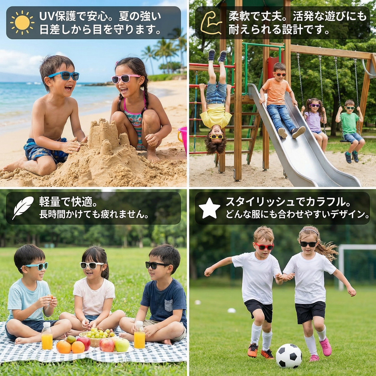 子供用フレックスサングラス　柔軟で頑丈なフレーム付き